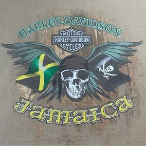 Harley Davidson Motorcycles T Shirt Jamaica Men's XL Skull Pirate Jolly Roger